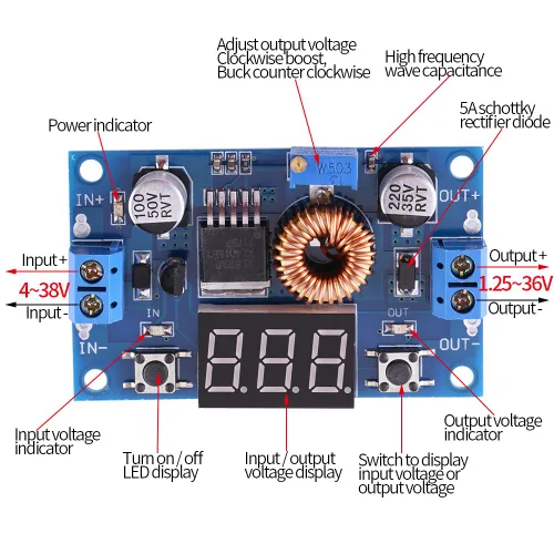 Vista 3 de Módulo de alimentación ajustable Convertidor DC-DC 5A 4.0V ~ 38V a 1.25V ~ 36V Regulador de voltaje para convertidor de controlador LED de alta
