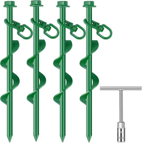 Vista 12 de Hiboom 4 anclajes de tierra con mango en T, llave hexagonal para cama elástica, kit de tornillos de anclaje de tierra, accesorios inflables