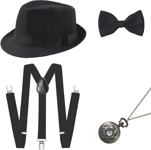 Vista 14 de BABEYOND 1920s - Conjunto de accesorios de gángster de Gatsby para hombre, sombrero de Panamá y pajarita