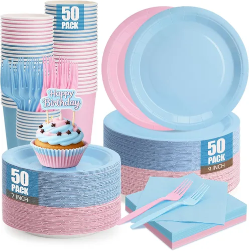 Vista 24 de Platos y servilletas de papel negro, platos desechables para fiestas, incluye platos de 7 y 9 pulgadas, tazas, servilletas, tenedores, suministros