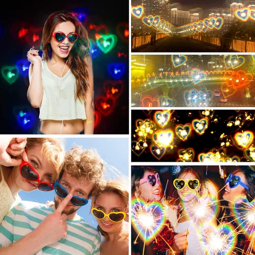 Vista 5 de YQVIE Gafas de sol en forma de corazón con efecto de corazón para mujer, cambio de luz, efecto de corazón, lentes de difracción para suministros