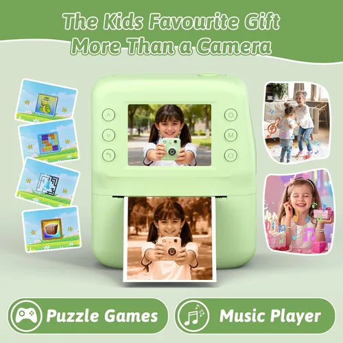 Vista 6 de Cámara a color para niños, impresión instantánea, cámara instantánea con papel fotográfico de 4 colores, video HD de 1080P y cámaras digitales