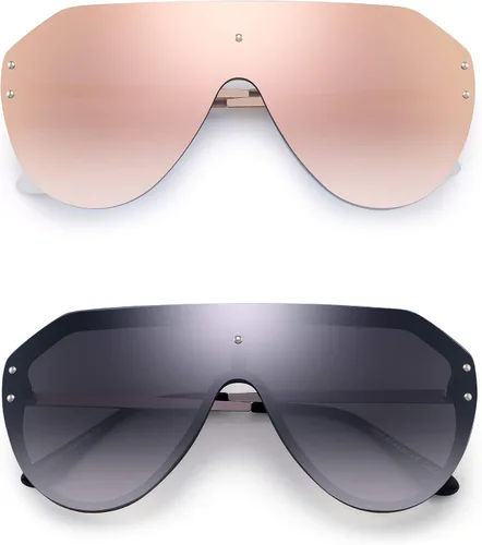 Vista 3 de JIM HALO Oversized Shield Sunglasses Rimless Flat Top Mirror Glasses Women Men
