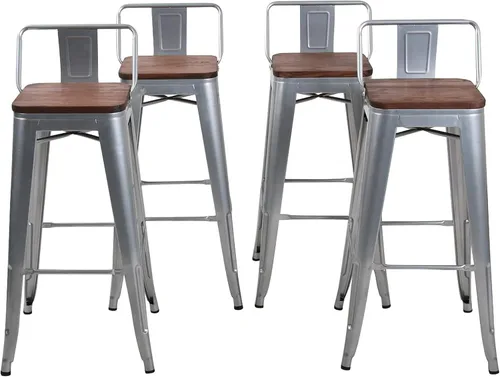Vista 18 de Changjie Furniture - Juego de 4 sillas altas de metal con diseño industrial para barra de cocina o bar con respaldo bajo, Metal, Negro, 18 pulgadas