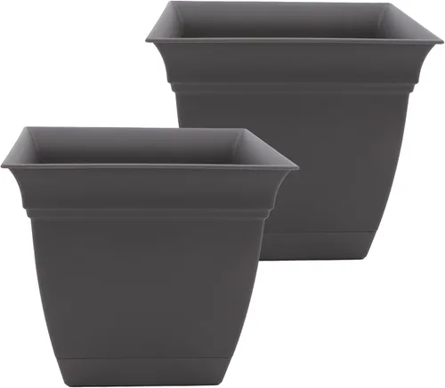 Vista 129 de The HC Companies, Eclipse - Maceta cuadrada de 12 pulgadas, con platillo, maceta para sembrar flores, verduras y hierbas en interiores y exteriores