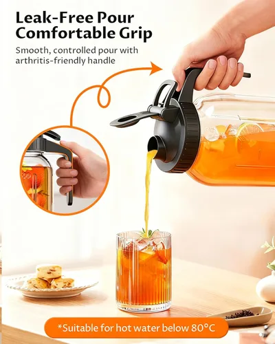 Vista 5 de Jarra Mason Jar de 64 onzas – Jarra de vidrio hermética y a prueba de fugas con tapa, perfecta para té helado, té solar, cerveza fría, leche