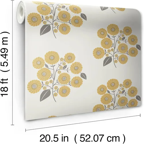 Vista 8 de Papel tapiz de pelar y pegar gris mostaza de Strawflower