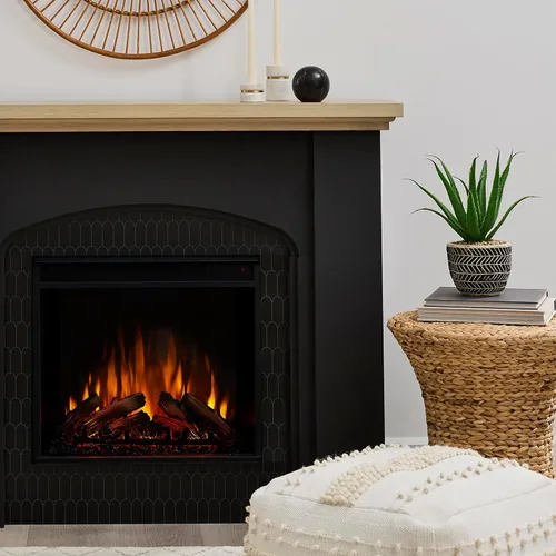 Vista 3 de Real Flame Anika - Chimenea eléctrica de 49 pulgadas con repisa para sala de estar o dormitorio, calentador reemplazable, efecto realista de troncos