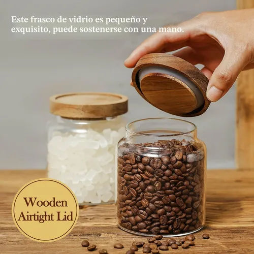 Vista 3 de Labina Recipiente de Almacenamiento de Vidrio Hermético Frascos de Alimentos Recipiente de Cocina con Tapas de Madera, 20 Oz Boca Ancha Organización