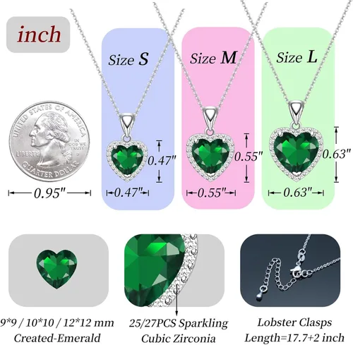 Vista 4 de Love Heart Pendant Necklaces for Women Girls Cubic Zirconia Birthstone Gift Valentine's DayMother's DayChristmasAnniversaryBirthday Gift for