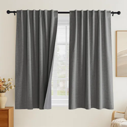 Vista 15 de PONY DANCE Cortinas de lino 100% opacas de 63 pulgadas de largo para dormitorio, sala de estar, oscurecimiento completo, bolsillo para barra