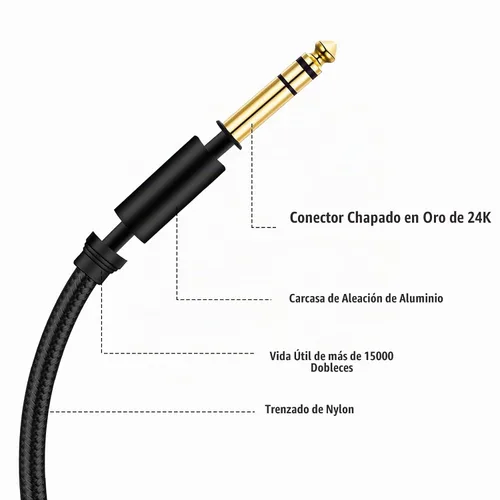 Vista 5 de Cable de instrumento TRS de 1/4 pulgadas de 3 pies, TRS de 0.250 in a 0.250 in TRS Cable de audio estéreo macho a macho de ángulo recto a recto