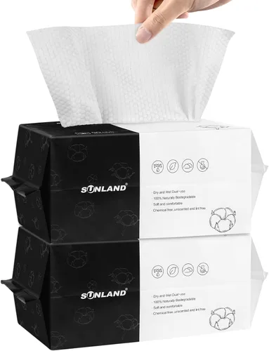 Vista 7 de SUNLAND Toallas faciales desechables limpias, tejido facial súper suave para piel sensible, toallitas secas removedoras de maquillaje, sin pelusa