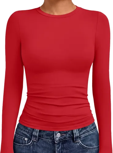 Vista 10 de AUTOMET - Camisetas ombligueras de manga larga para mujer, básicas, de compresión, para salir, otoño, ropa de moda del año 2000 Blanco