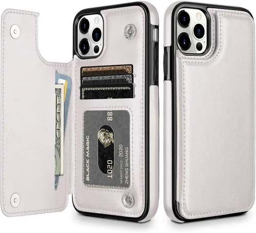 Vista 15 de HianDier Funda tipo cartera compatible con iPhone 12 Pro MAX 5G de 6.7 pulgadas, delgada funda protectora con ranura para tarjeta de crédito, funda