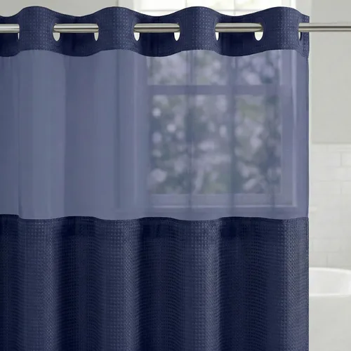 Vista 12 de Americanflat 71x74 Cortina de Ducha Sólida Negra - Cortina de Ducha Larga Resistente al Agua con Ojales de Metal Duraderos y 12 Ganchos - 100%