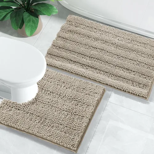 Vista 35 de Yimobra Juego de 2 alfombras de baño de felpilla suave y absorbente y alfombra para inodoro en forma de U, antideslizante, lavable a máquina