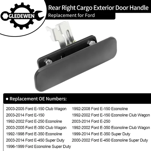Vista 2 de Manija de puerta exterior (metálica), compatible con Ford E150 E250 E350 E450 Econoline de 1992-2014, lado del acompañante, trasera derecha