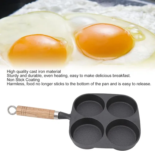 Vista 2 de CHICIRIS Sartén, olla, sartén para huevos de 4 tazas con mango de madera para desayuno, panqueques, tortillas