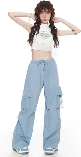 Vista 4 de Pantalones góticos para mujer, pantalones holgados Y2K, pantalones cargo con múltiples bolsillos, pantalones vintage casuales Harajuku