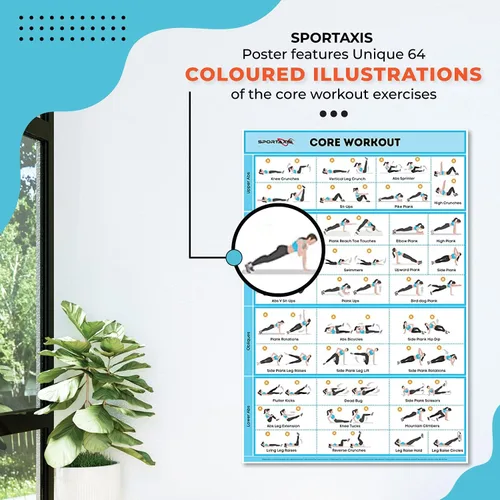 Vista 4 de SPORTAXIS Póster de entrenamiento básico con ilustraciones de colores, póster de pared laminado sin equipo para entrenamiento en casa, pósteres