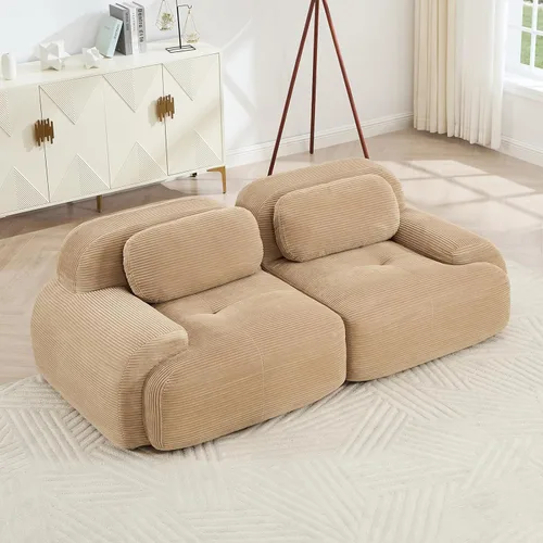 Vista 90 de Sofá moderno comprimido sin armazón de 116", sofás seccionales de 3 plazas para sala de estar, sofá seccional modular de pana verde nube, espuma