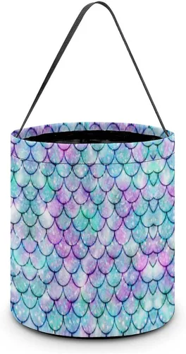 Vista 9 de Cubo de cubo de Halloween con diseño de sirena arcoíris, bolsa de dulces para niños, decoraciones de Halloween