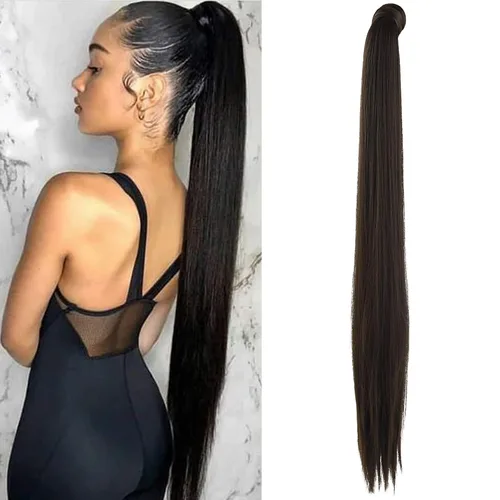 Vista 11 de SEIKEA Extensión de cola de caballo con clip alrededor del cabello lacio para mujer (12 pulgadas, negro)