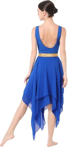 Vista 2 de AFAVOM Disfraz de baile lírico para mujer, vestido de lentejuelas con flores, falda asimétrica de tul fluida, disfraces de danza contemporánea