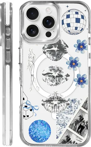 Vista 9 de Funda para iPhone 13 Pro, transparente con bonito patrón de tiburón azul, compatible con Magsafe funda protectora suave para mujeres y niñas (blanco)