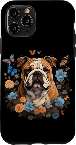 Vista 29 de Funda para iPhone 16 Bulldog Inglés con Flores y Mariposas