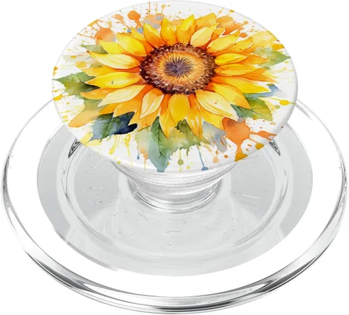 Vista 8 de PopSockets PopGrip estándar de girasol de acuarela
