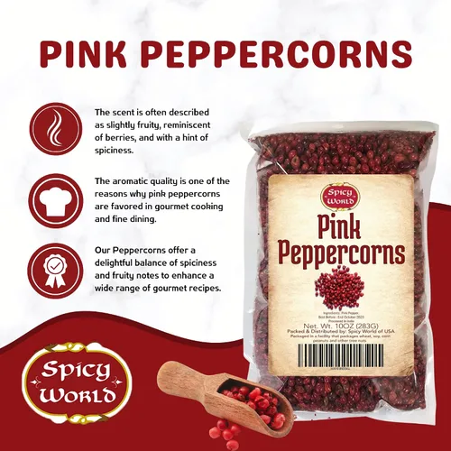 Vista 2 de Spicy World Granos de pimienta rosa de 10 onzas, sabor exquisito, pimienta entera de primera calidad, esterilizado al vapor, sin OMG, perfecto