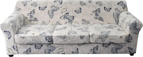 Vista 15 de KRFOONN Funda de sofá de 4 piezas con estampado para sofás de 3 cojines, funda elástica con 3 fundas de cojín separadas, protector de muebles