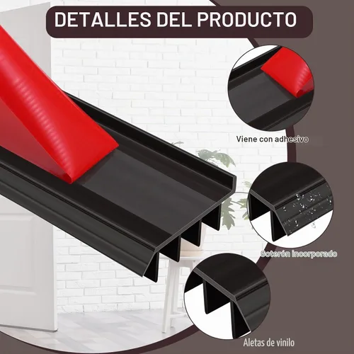 Vista 3 de 2 unidades de 3 pies de base de puerta de vinilo con cinta adhesiva autoajustable, tira de agua debajo de la base de la puerta con tapa para goteo