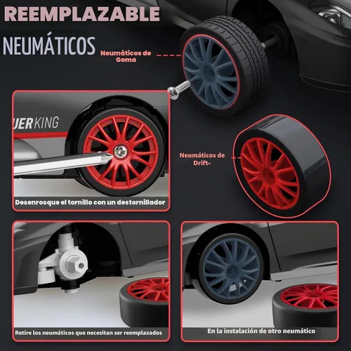 Vista 5 de Coches de Deriva RC, 2.4Ghz 1:24 Coche de Control Remoto 4WD de Alta Velocidad Deriva RC con Luz LED y Neumáticos de Deriva Coches de Juguete
