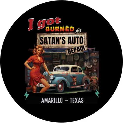 Vista 3 de I Got Burned At Satan's Auto Repair Retro Devil AMARILLO PopSockets Standard PopGrip