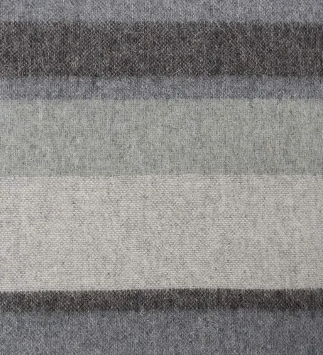 Vista 2 de Manta de lana merino de alpaca cálida y suave, diseño a rayas multicolor Perú (gris/azul acero/verde claro)