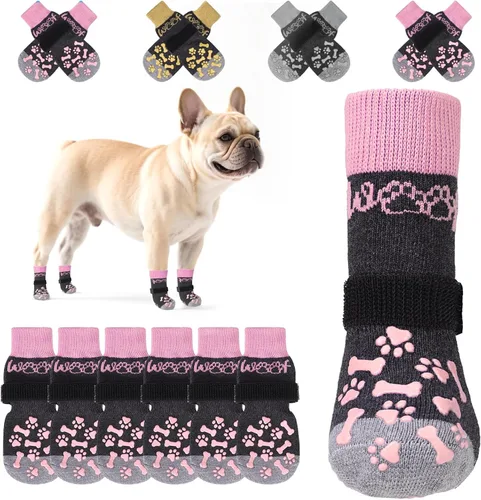 Vista 20 de KOOLTAIL Calcetines antideslizantes para perros para pavimento caliente, 3 pares de botas de perro y protectores de patas para evitar lamer