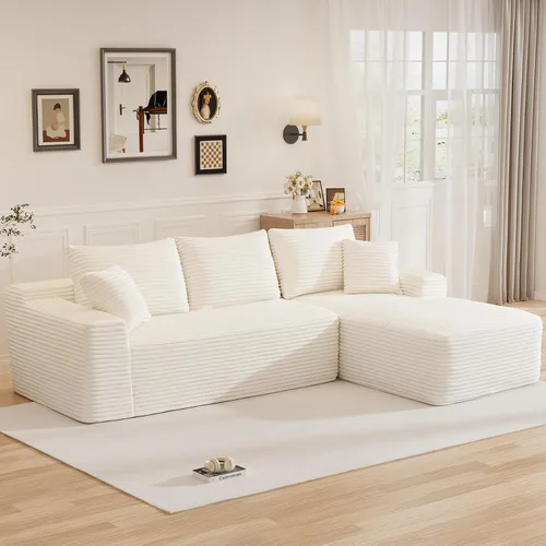 Vista 17 de Sofá modular sin hueso de 95 pulgadas, en forma de L con diván, tapicería de pana suave, asiento profundo, moderno y cómodo sofá para sala de estar