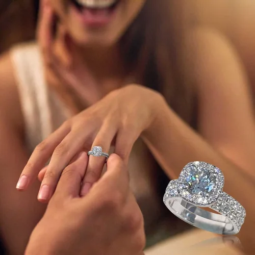 Vista 6 de Bokeley Jewelly Anillos de regalo, anillo de mujer, único anillo floral piedra lunar tesoro azul zafiro diamante anillo de boda