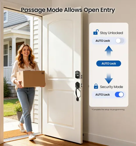 Vista 8 de Veise KS02A - Cerradura de puerta de entrada sin llave de huellas dactilares, bloqueo automático, cerrojo electrónico para puerta delantera Negro