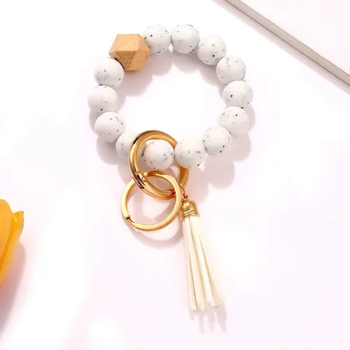 Vista 5 de Llavero de silicona, pulsera con cuentas, portátil, para llaves de la casa, del auto, con anillo