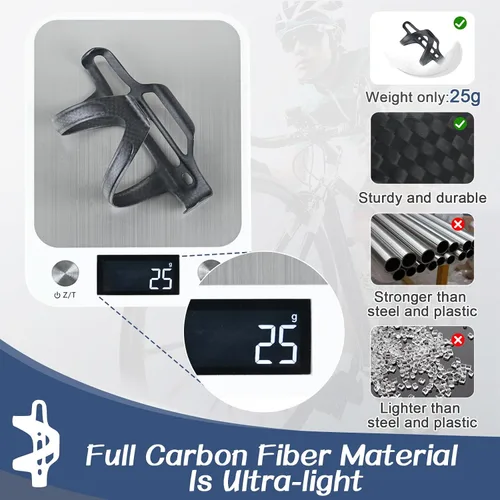 Vista 3 de ROADNADO Jaulas de fibra de carbono para botellas de agua, soporte ultraligero para bebidas con apertura izquierda/apertura derecha, portabotellas