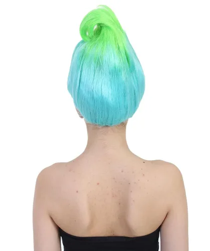 Vista 3 de Peluca unisex para adultos, color verde azulado, recta, para cosplay, pelo sintético de fibra suave, perfecta para tu próximo festival y fiesta