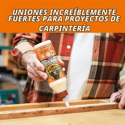 Vista 2 de Gorilla Pegamento para madera, proyectos de carpintería para interiores y exteriores, pintable, lijable, resistente a la humedad, sujeción