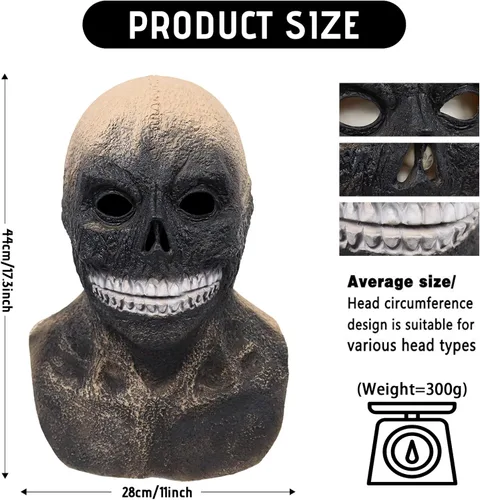 Vista 6 de Máscara de calavera aterradora de cabeza completa, máscara de esqueleto espeluznante realista de zombi, máscara facial de zombi para Halloween
