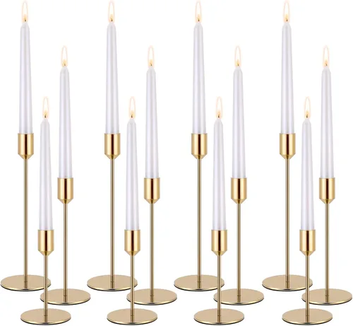 Vista 8 de Juego de 6 portavelas para velas cónicas, latón, dorado y negro, moderno portavelas decorativo para mesa, repisa, boda, comedor, fiesta