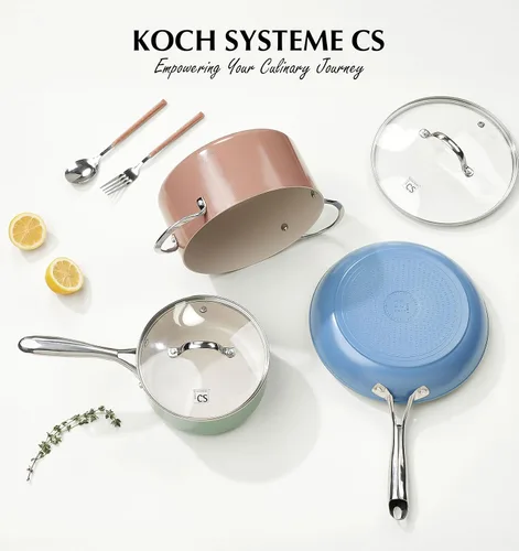 Vista 9 de KOCH SYSTEME CS Sartén antiadherente de 10 pulgadas con tapa, sartén de cerámica antiadherente con mango de acero inoxidable que se mantiene fresco