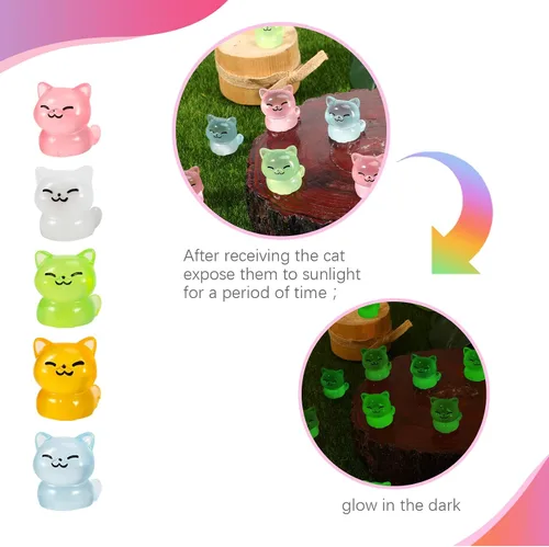 Vista 3 de 50 piezas de mini figuras luminosas de resina de animales de gato pequeño que brillan en la oscuridad, estatuas de gatos en miniatura adornos